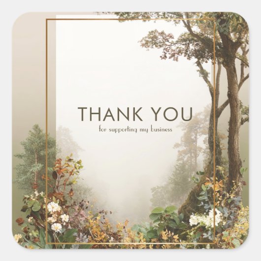 Elegant Rustic Autumn Forest Gold Frame Vierkante Sticker (Voorkant)