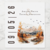Elegant Rustic Autumn Landscape Wedding Wijn Etiket (Enkel label)