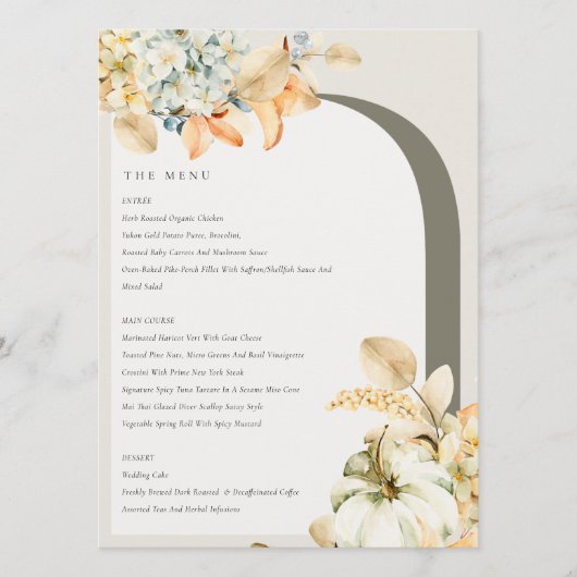 Elegant Rustic Autumn Pumpkin Arch Floral Wedding Menu (Voorkant)