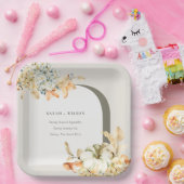 Elegant Rustic Autumn Pumpkin Arch Floral Wedding Papieren Bordje (Feest)