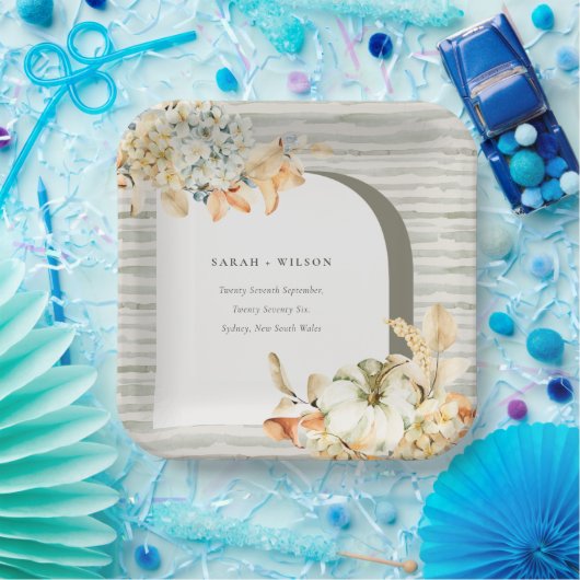 Elegant Rustic Autumn Pumpkin Arch Floral Wedding Papieren Bordje (Feest)