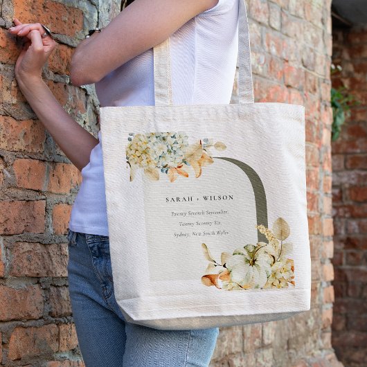 Elegant Rustic Autumn Pumpkin Arch Floral Wedding Tote Bag