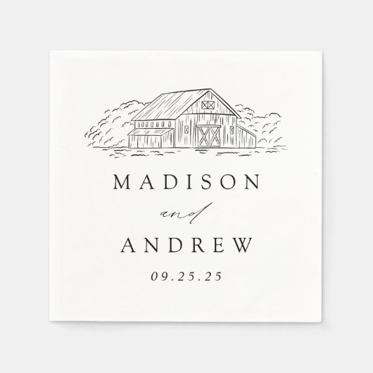 Elegant Rustic Barn Personalized Wedding Servet (Voorkant)
