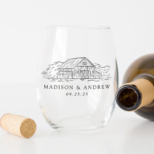 Elegant Rustic Barn Personalized Wedding Wijnglas Zonder Voet