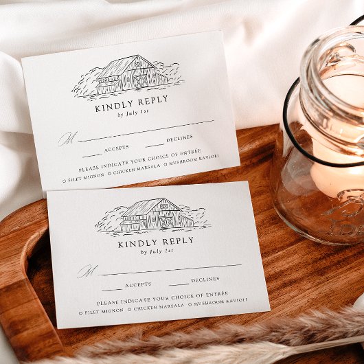 Elegant Rustic Barn Wedding Meal Choice RSVP Kaartje