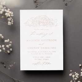 Elegant Rustic Barn Wedding Roos Gold Folie Uitnodiging