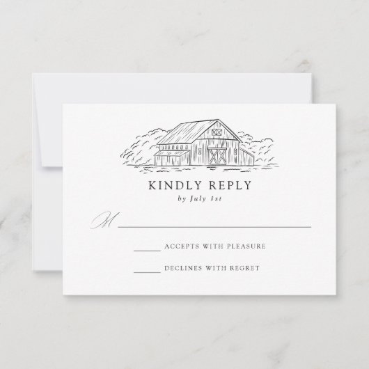 Elegant Rustic Barn Wedding RSVP Kaartje (Voorkant)