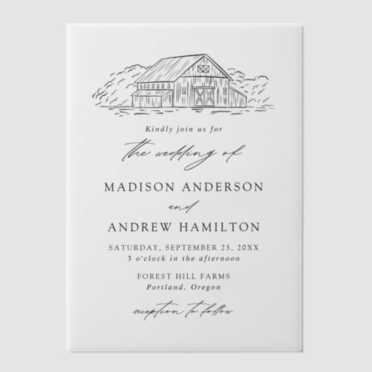 Elegant Rustic Barn Wedding Vellum Uitnodigingen (Voorkant)