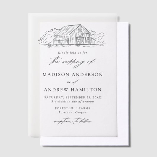 Elegant Rustic Barn Wedding Vellum Uitnodigingen (Offset)