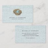 Elegant Rustic Bird Nest Pastel Blue Linen Visitekaartje (Voorkant / Achterkant)