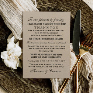 Elegant Rustic Black and Kraft Wedding Guest Bedankkaart