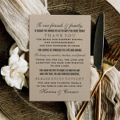 Elegant Rustic Black and Kraft Wedding Guest Bedankkaart