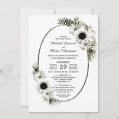 Elegant Rustic Black en White Floral Wedding Kaart (Voorkant)