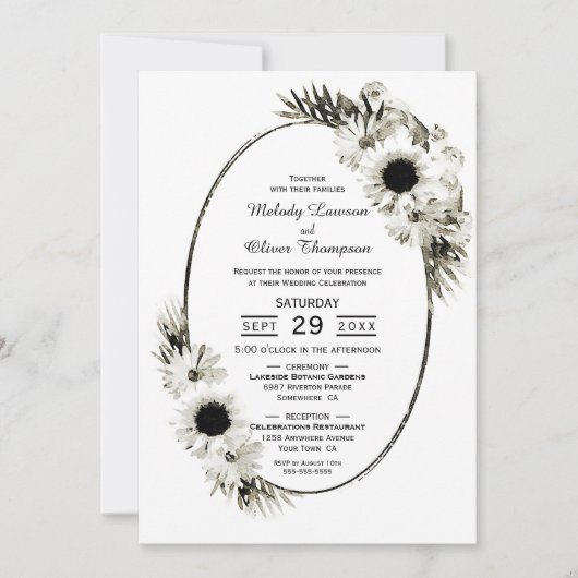 Elegant Rustic Black en White Floral Wedding Kaart (Voorkant)