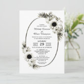 Elegant Rustic Black en White Floral Wedding Kaart (Staand voorkant)