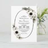 Elegant Rustic Black en White Floral Wedding Kaart (Staand voorkant)