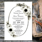 Elegant Rustic Black en White Floral Wedding Kaart
