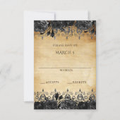 Elegant Rustic  Black Floral RSVP Kaartje (Voorkant)