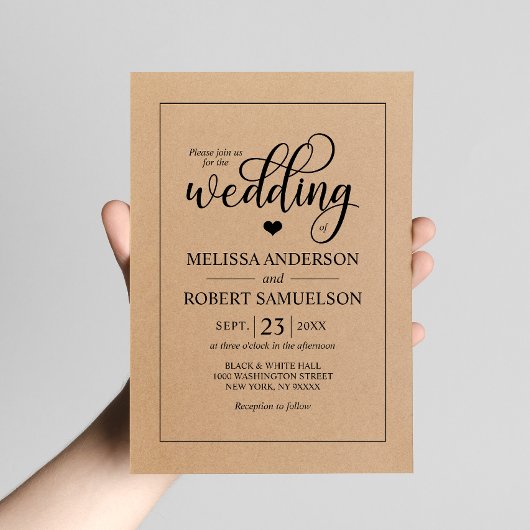 Elegant Rustic Black Kraft Paper Weddenschap Kaart