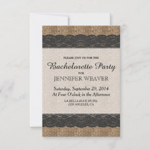 Elegant Rustic Black Lace en Jute Design Kaart