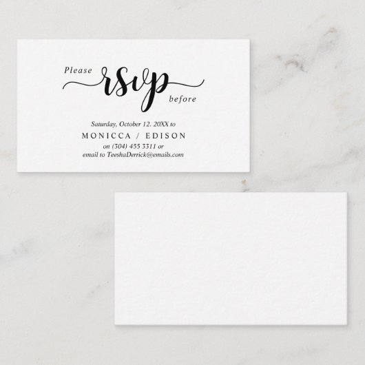 Elegant Rustic Black, Party RSVP, reageren Informatiekaartje (Voorkant / Achterkant)
