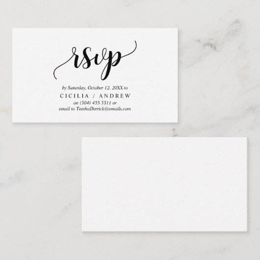 Elegant Rustic Black, Uitnodiging RSVP, Reageren Informatiekaartje (Voorkant / Achterkant)