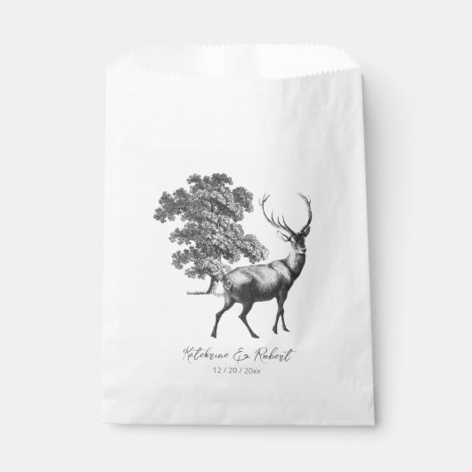 Elegant Rustic Black White Deer in Bos Bedankzakje (Voorkant)