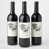 Elegant Rustic Black White Deer in Bos Wijn Etiket (Flessen)