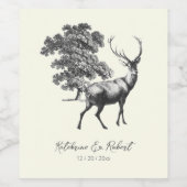 Elegant Rustic Black White Deer in Bos Wijn Etiket (Enkel label)