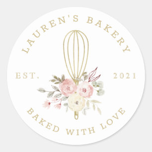 Elegant Rustic Bloemig Logo voor Thuisbakkerij Ronde Sticker