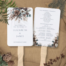 Elegant Rustic Bloemige Denneappels Trouwprogramma Handwaaier