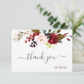 Elegant Rustic Bloom Burgundy Blush Bedankkaart (Staand voorkant)