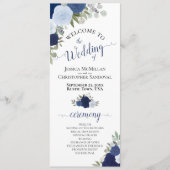 Elegant Rustic Blue Chic Waterverf Floral Wedding Programmakaart (Voorkant)