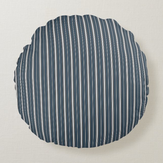Elegant Rustic Blue Grey Franse stripper Rond Kussen (Voorkant)