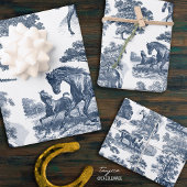 Elegant  Rustic Blue Horses Land Toile Inpakpapier Vel