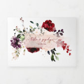 Elegant Rustic Blush Burgundy Waterverf Flowers Drieluik Uitnodiging (Cover)