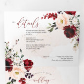 Elegant Rustic Blush Burgundy Waterverf Flowers Drieluik Uitnodiging (Binnenzijde eerst)