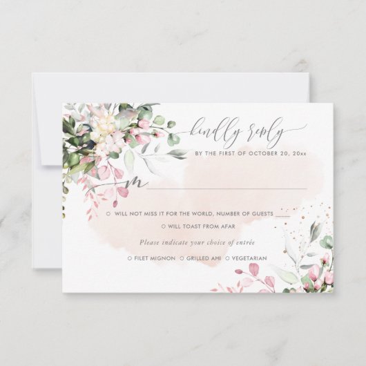 Elegant Rustic Blush Pink Eucalyptus, Meal RSVP Kaart (Voorkant)