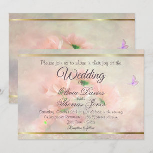 Elegant Rustic Blush Pink Floral Butterfly Wedding Kaart