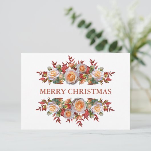 Elegant Rustic Blush Pink Rose Wreater Kerstmis Bedankkaart (Staand voorkant)