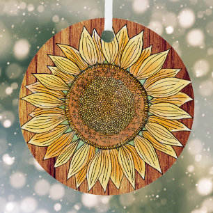 Elegant Rustic Boho Art Farmhouse Yellow Sunflower Metalen Ornament