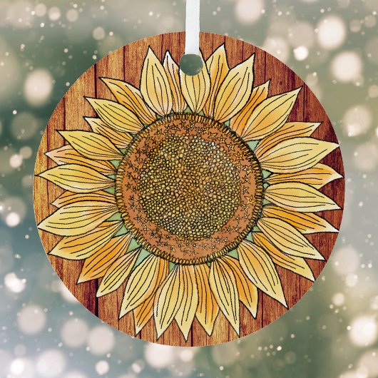 Elegant Rustic Boho Art Farmhouse Yellow Sunflower Metalen Ornament