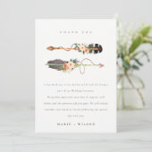 Elegant Rustic Boho Feather Floral Arrow Wedding Bedankkaart (Staand voorkant)