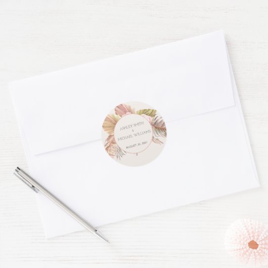 Elegant Rustic Boho Floral Botaniqe Wedding Classi Ronde Sticker (Envelop)