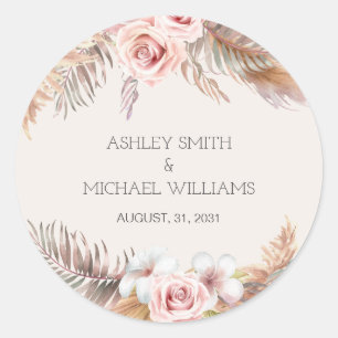 Elegant Rustic Boho Floral Botaniqe Wedding Ronde Sticker