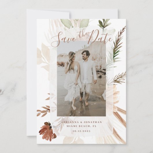 Elegant Rustic Boho Floral Pampas Save the Date (Voorkant)