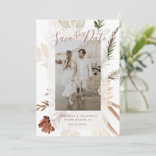 Elegant Rustic Boho Floral Pampas Save the Date (Staand voorkant)