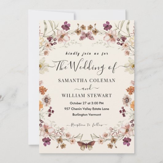 Elegant Rustic Boho Wildflower Modern Wedding Kaart (Voorkant)