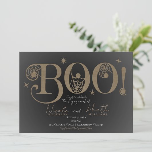 Elegant Rustic BOO Magical Halloween Verloving Kaart (Staand voorkant)