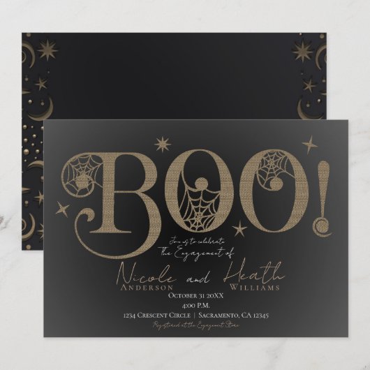 Elegant Rustic BOO Magical Halloween Verloving Kaart (Voorkant / Achterkant)